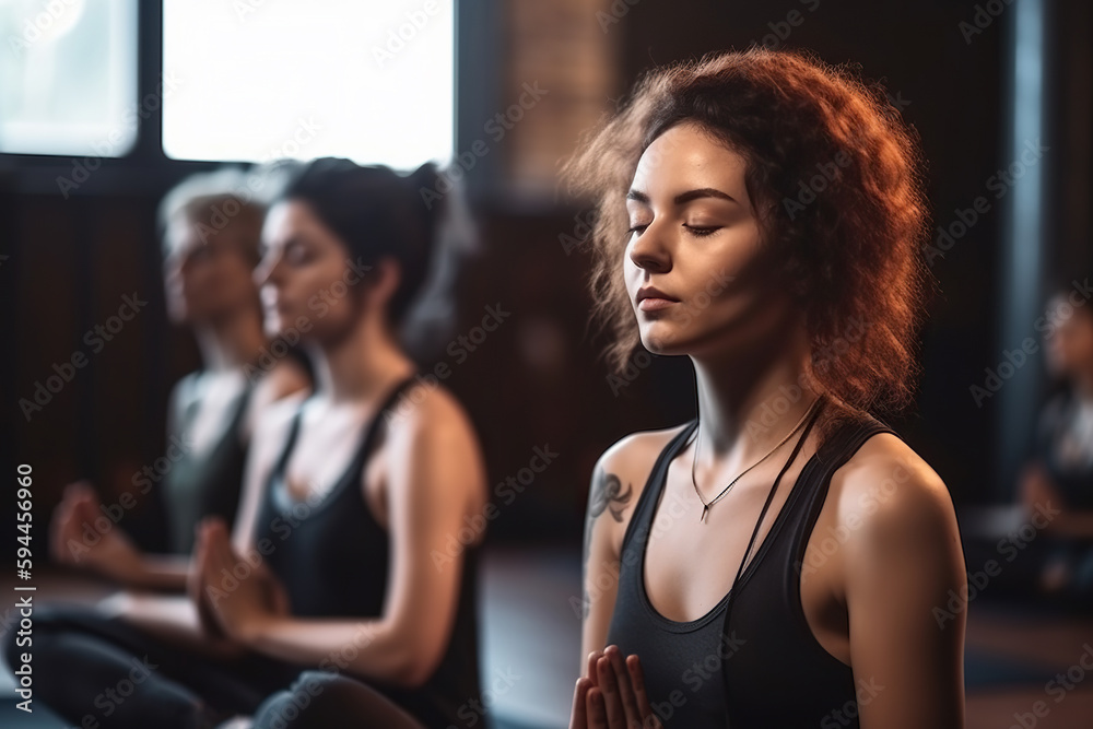 A group of women sitting in a yoga class