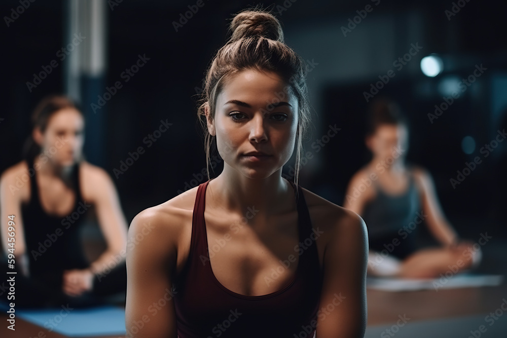 A group of women doing yoga in a dark room A group of women doing yoga in a dark room