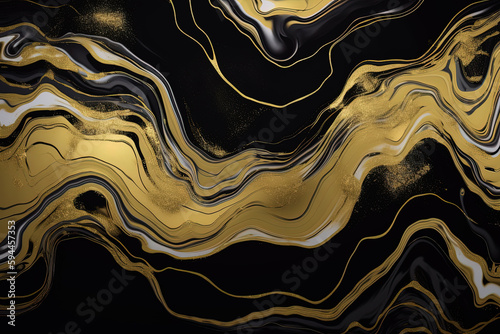 Luxury abstract background liquid black and gold marble texture. Created with Generative AI Technology