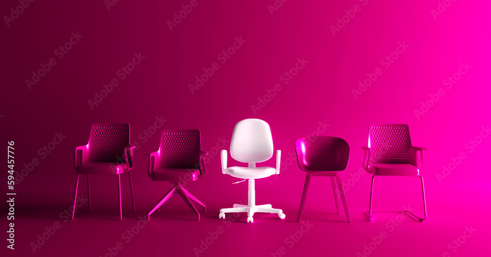 The white chair that stands out from the crowd. Business concept. We are hiring. Leadship concept. The white chair that stands out from the crowd. Business concept. We are hiring. Leadship concept.