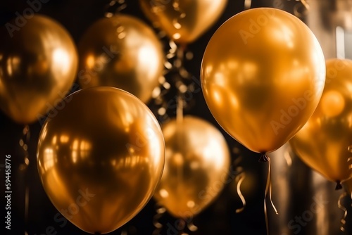  Golden Balloons for Party Decorations, Bokeh Background, Generative AI