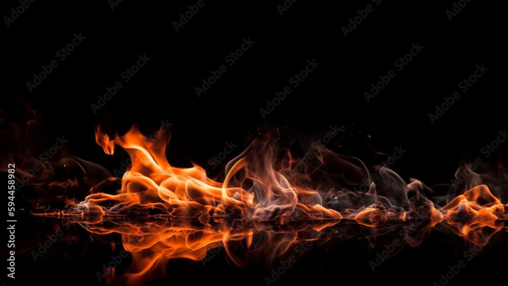 Fototapeta premium Fire flames on black background. Generative AI
