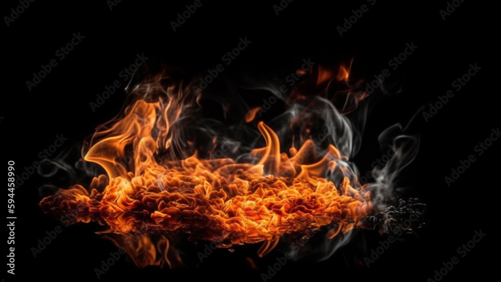 Fire flames on black background. Generative AI Fire flames on black background. Generative AI