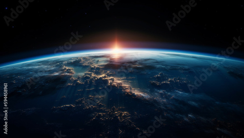 Blue sunrise  view of earth from space. Generative AI