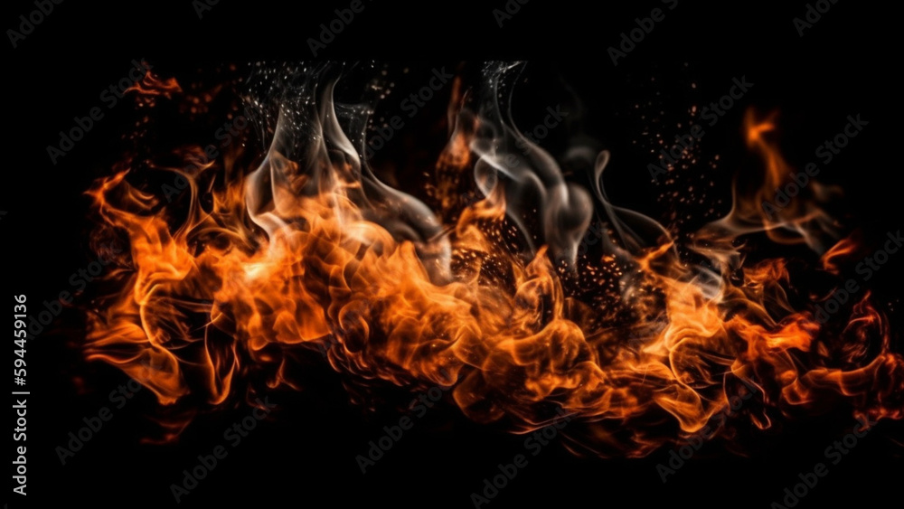 Fire flames on black background. Generative AI Fire flames on black background. Generative AI
