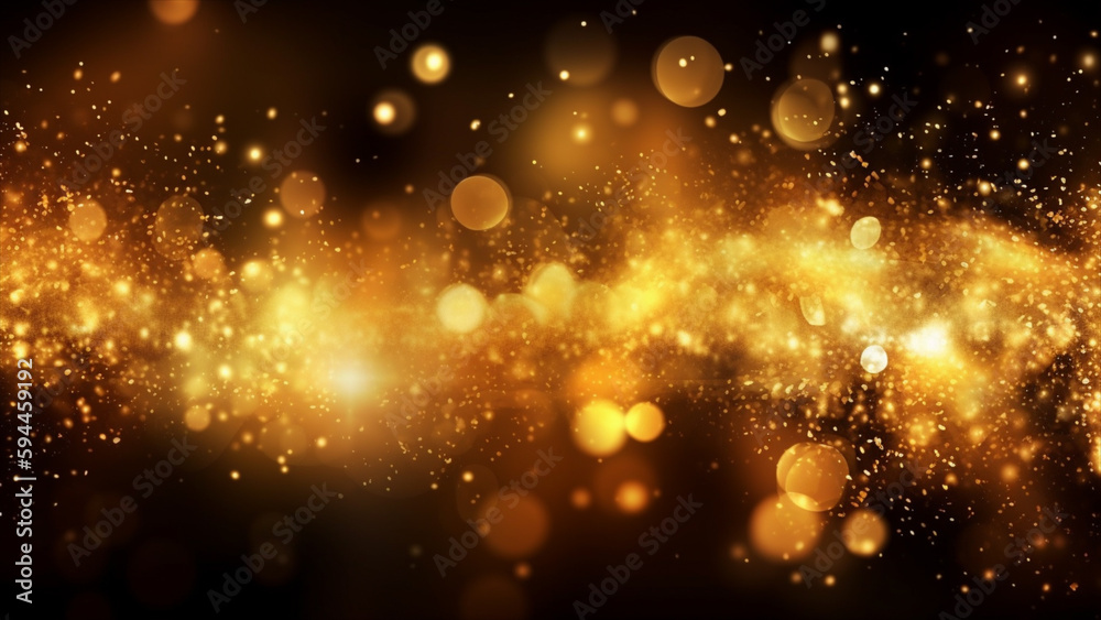 Background of abstract glitter lights. gold and black. de focused. Banner. Generative AI