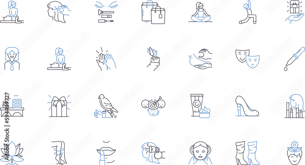 Facial spa line icons collection. Relaxation, Skincare, Exfoliation, Cleansing, Rejuvenation, Hydration, Radiance vector and linear illustration. Glow,Pampering,Massage outline signs set