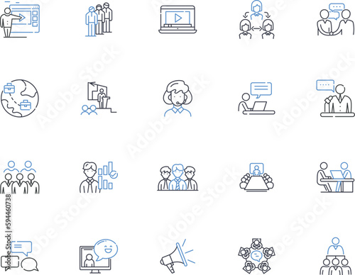 Social media consultants line icons collection. Strategy, Engagement, Analytics, Branding, Influence, Content, Marketing vector and linear illustration. Growth,Optimization,Insights outline signs set