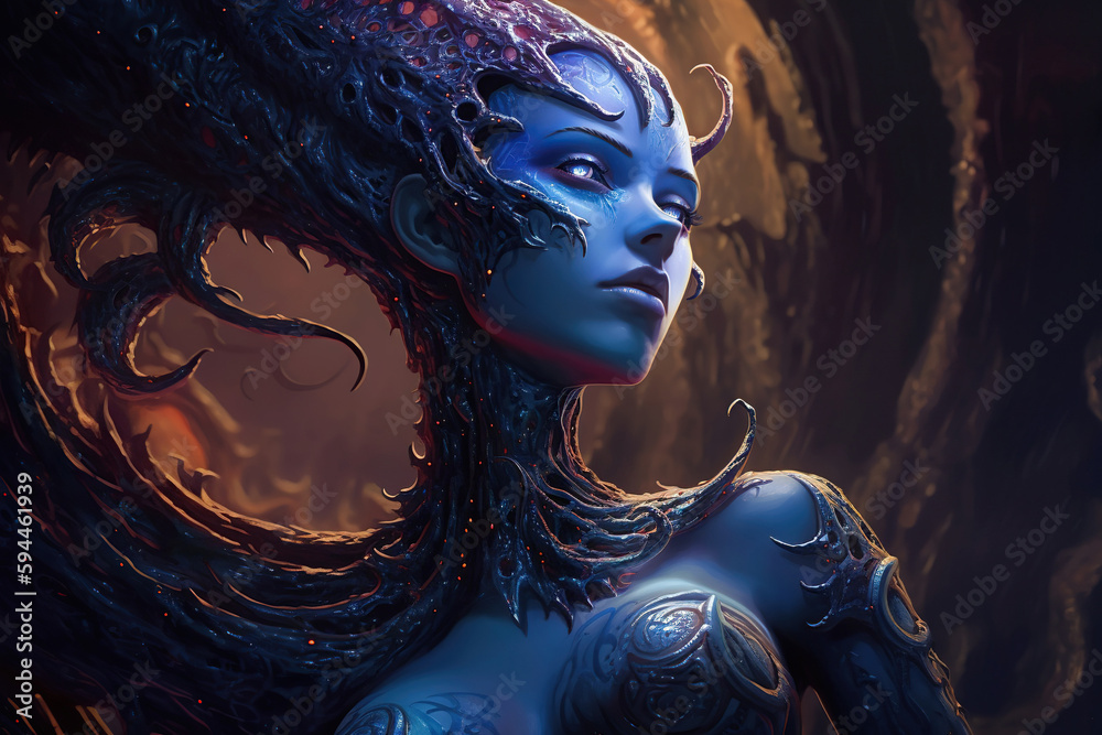 Beautiful alien girl, alien princess wearing golden armor, Fantasy ...