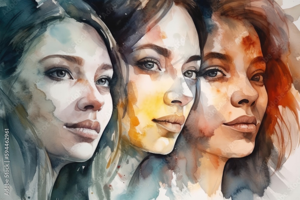Happy women group for International Women’s day , watercolor style illustration by Generative Ai Happy women group for International Women’s day , watercolor style illustration by Generative Ai