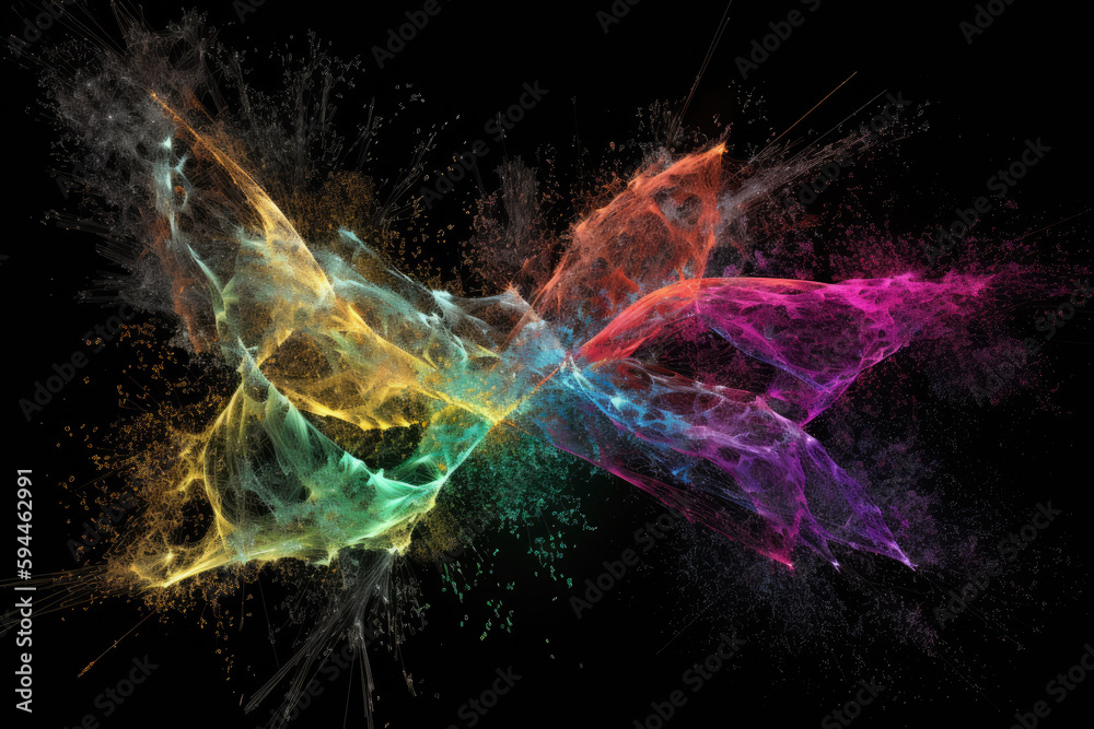 Two beams of colorful particles collide to create a universe Two beams of colorful particles collide to create a universe