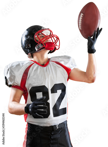 American football player with the ball on stadium background