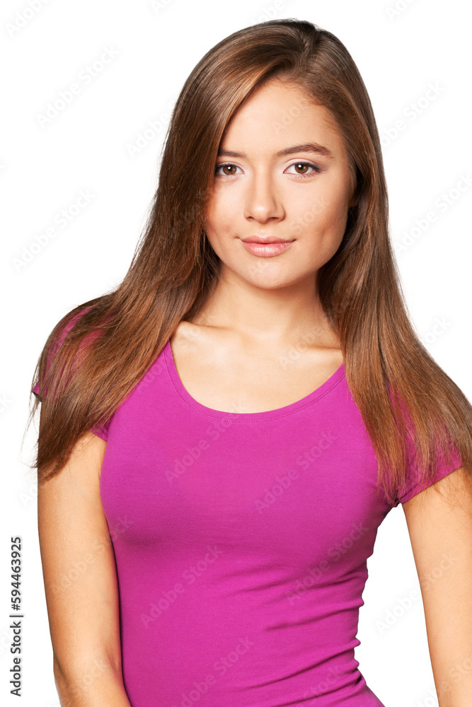 Close-up portrait of young woman isolated on white background Close-up portrait of young woman isolated on white background