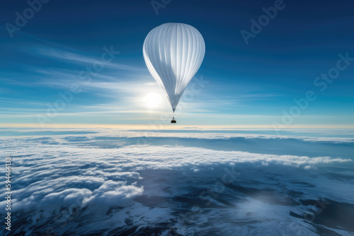 Weather balloon flying above the clouds.