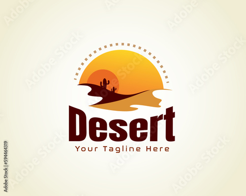 sun desert art style logo symbol design template illustration