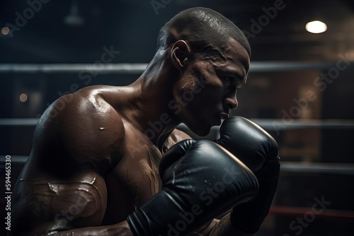 Intense Boxer in Ring, AI Generated © ArquitecAi