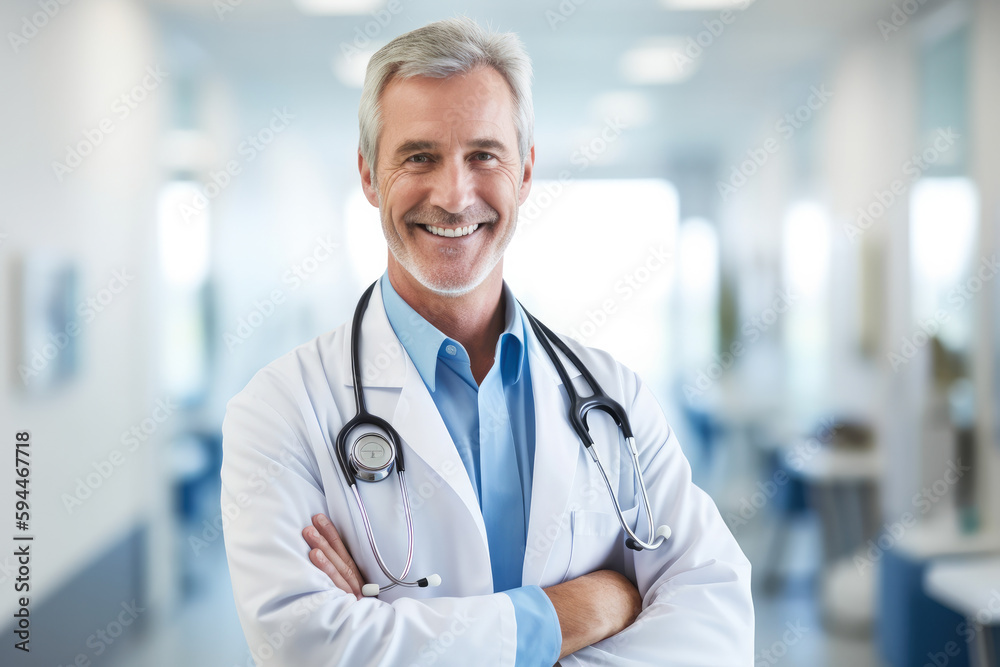 Portrait of a confident smiling doctor with stethoscope at hospital Portrait of a confident smiling doctor with stethoscope at hospital