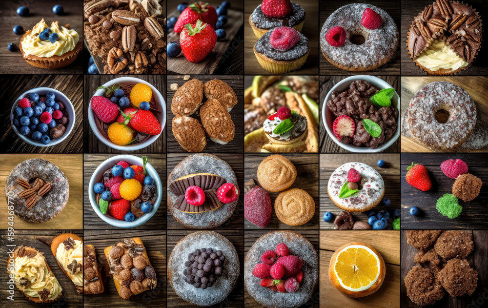 Fototapeta premium Sugary fruits and foods overview. Generative Ai.