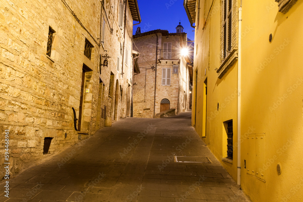 Italy, Umbria. Evening in the streets of the hilltown of Perugia.