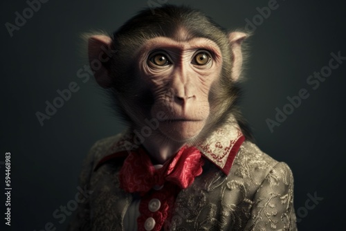Anthropomorphic funny monkey dressed in female clothes. AI generated, human enhanced © top images