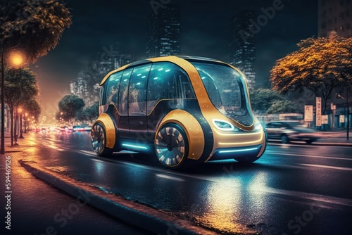 Future of urban autonomous mobility taxi cab car, Public transportation. AI generated, human enhanced photo