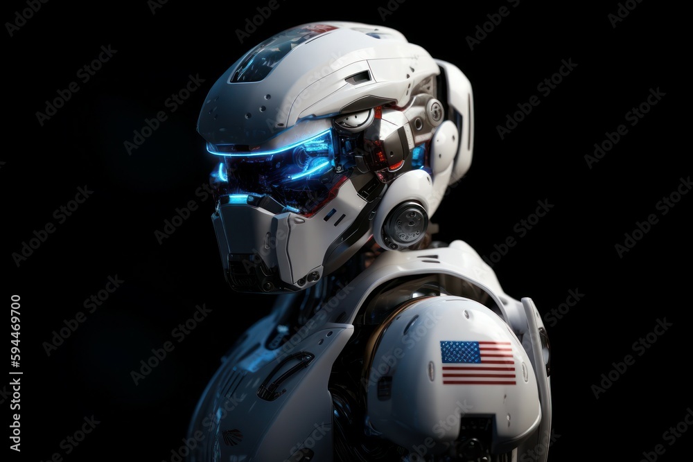 US made robot. Modern technology concept. AI generated, human enhanced US made robot. Modern technology concept. AI generated, human enhanced