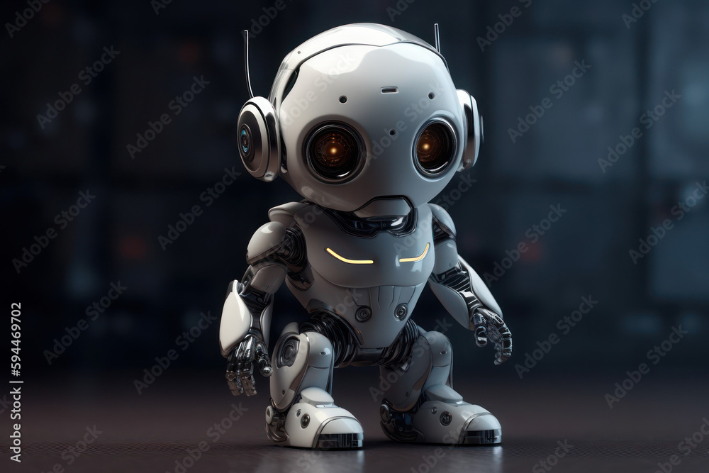 Cute little robot for friendship with kids. Modern technology concept. AI generated, human enhanced Cute little robot for friendship with kids. Modern technology concept. AI generated, human enhanced
