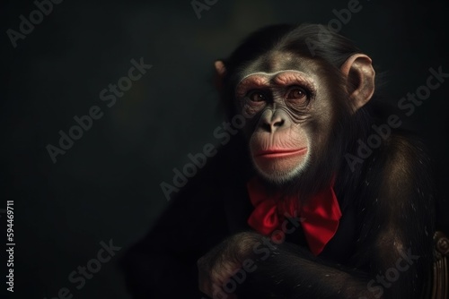 Anthropomorphic funny monkey with lipstick painted lips. AI generated, human enhanced © top images