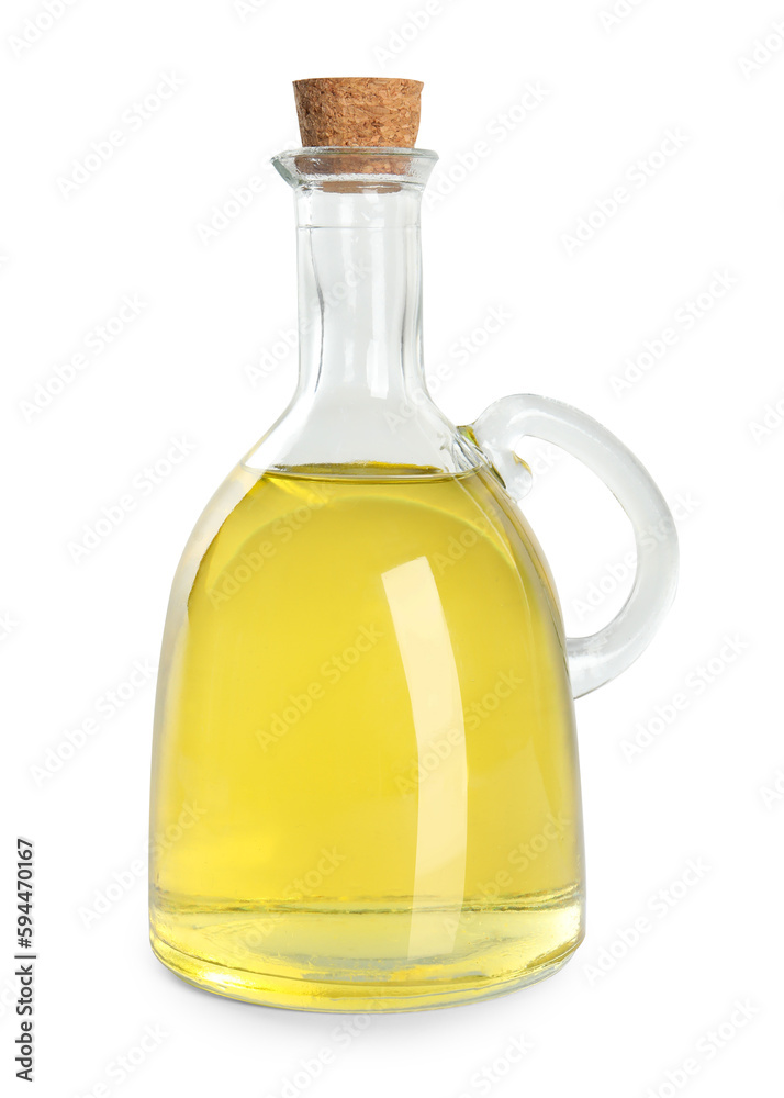 Glass jug of cooking oil isolated on white Glass jug of cooking oil isolated on white