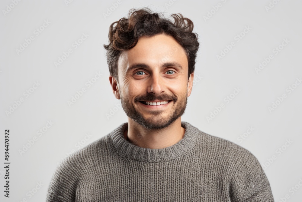 Obraz premium Portrait of a smiling young man in sweater, isolated on white background