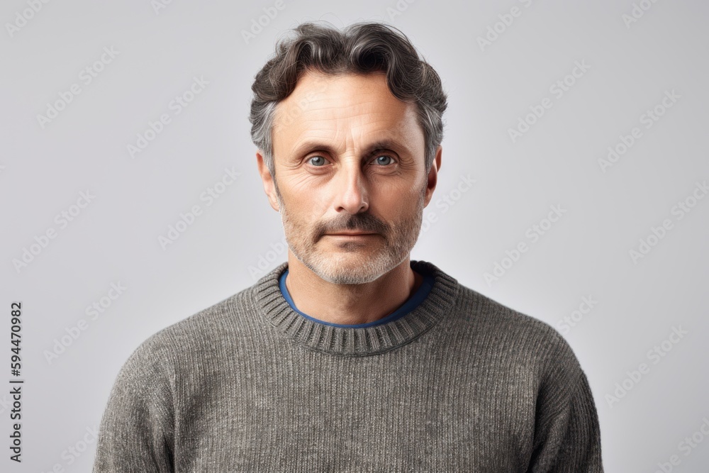 Fototapeta premium Portrait of a handsome middle-aged man wearing a grey sweater