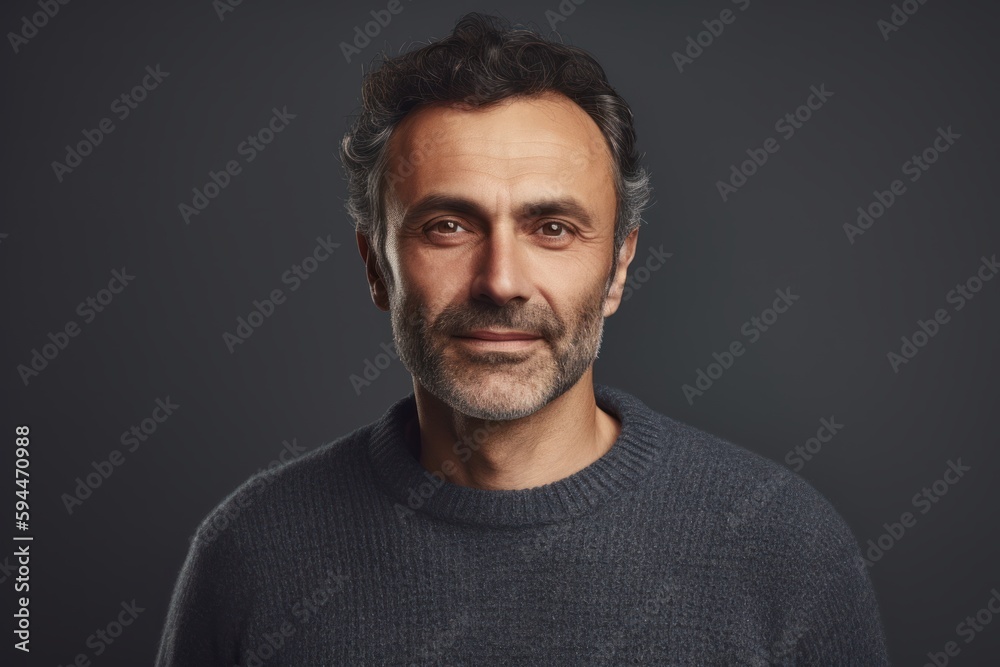 Obraz premium Portrait of handsome middle-aged man in grey sweater looking at camera