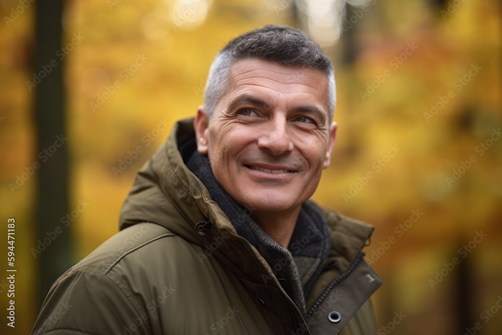 Portrait of a smiling middle-aged man in the autumn park Portrait of a smiling middle-aged man in the autumn park