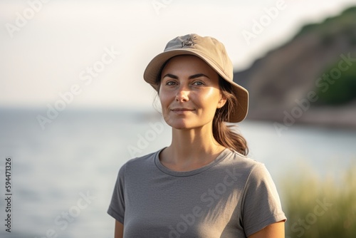 Portrait of a beautiful young woman in a cap on the background of the sea © Robert MEYNER