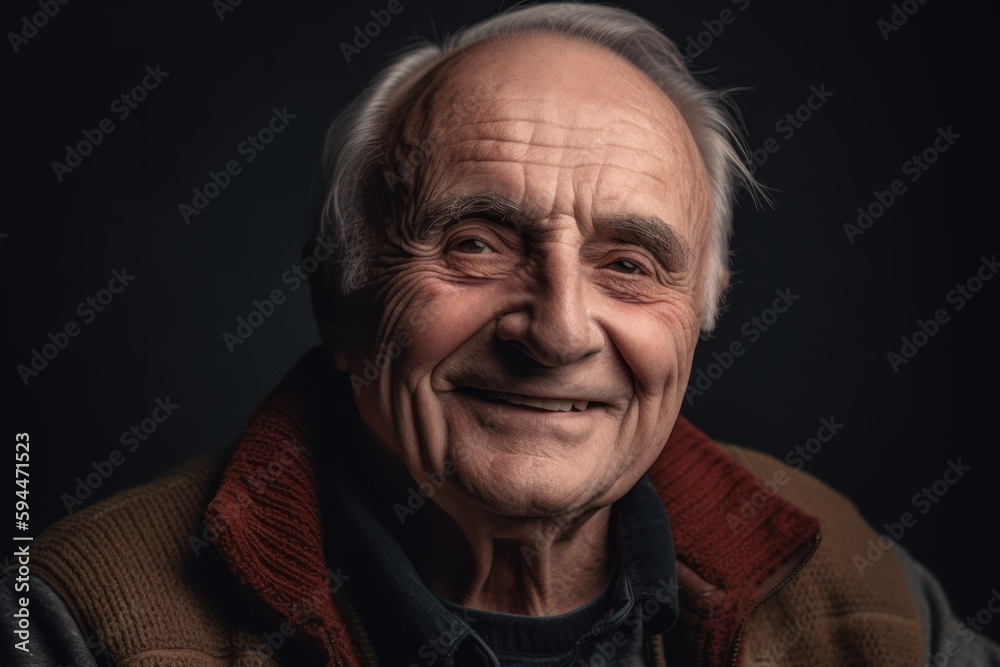 Portrait of an elderly man on a black background. Close-up. Portrait of an elderly man on a black background. Close-up.