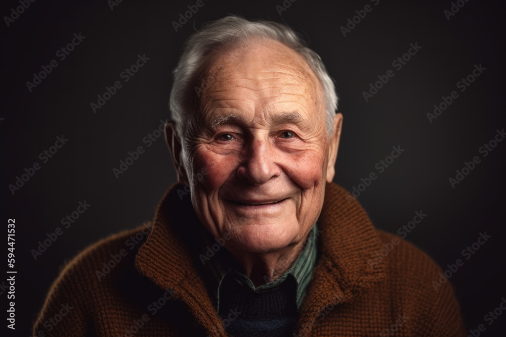 Portrait of a smiling senior man on a dark background. Studio shot. Portrait of a smiling senior man on a dark background. Studio shot.