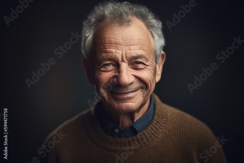 Portrait of a happy senior man smiling at the camera on a dark background