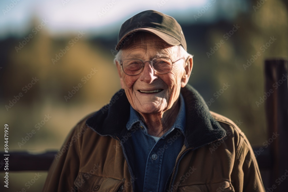 Portrait of a senior man with hat and glasses smiling outdoors. Portrait of a senior man with hat and glasses smiling outdoors.