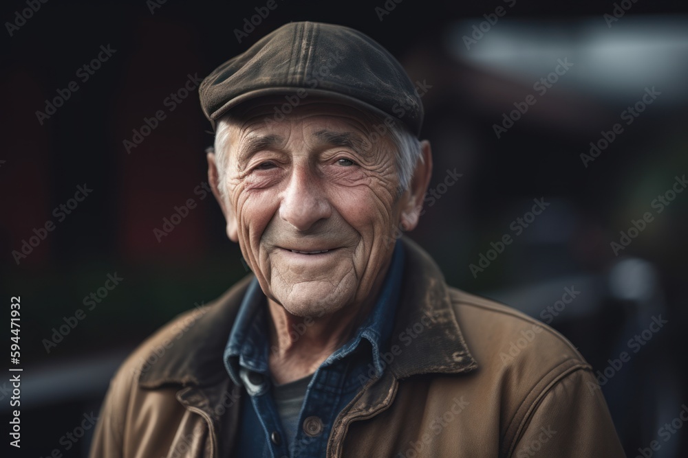 Portrait of an elderly man in a cap with a smile. Portrait of an elderly man in a cap with a smile.