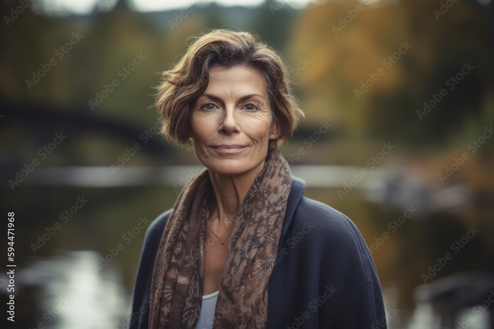 Portrait of a beautiful middle-aged woman in the autumn park Portrait of a beautiful middle-aged woman in the autumn park