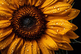 Сlose-up of a sunflower flower with water drops