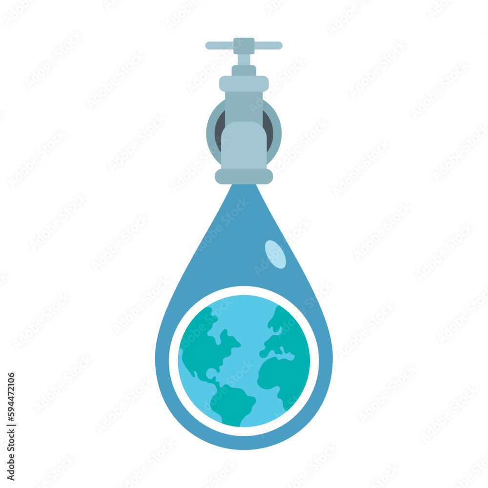 Isolated water faucet with drop and planet earth Vector Isolated water faucet with drop and planet earth Vector