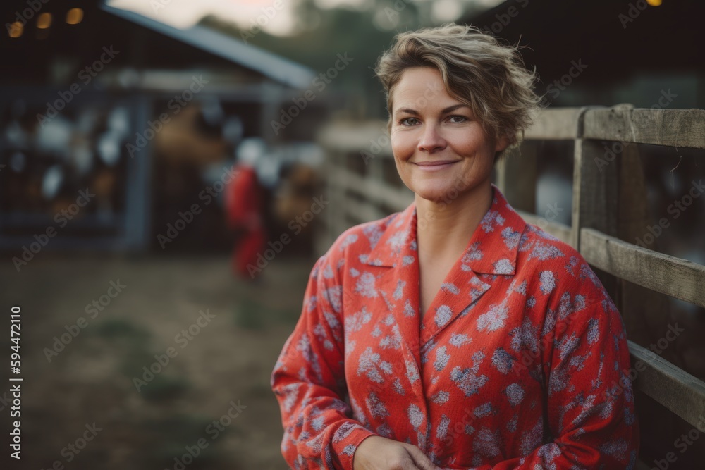 Group portrait photography of a satisfied woman in her 40s wearing a snuggly pajama set against a farm market or harvest background. Generative AI Group portrait photography of a satisfied woman in her 40s wearing a snuggly pajama set against a farm market or harvest background. Generative AI
