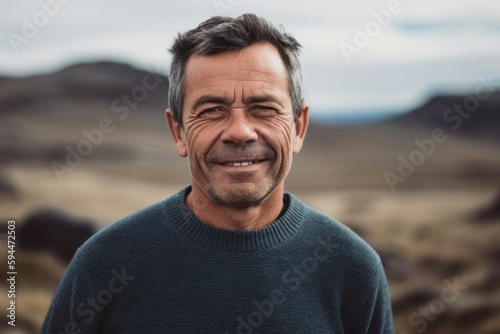 Portrait of smiling middle-aged man standing in the desert.