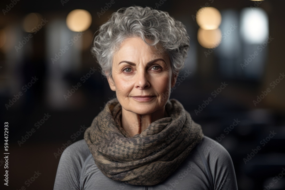Portrait of a beautiful senior woman with grey hair wearing a scarf Portrait of a beautiful senior woman with grey hair wearing a scarf