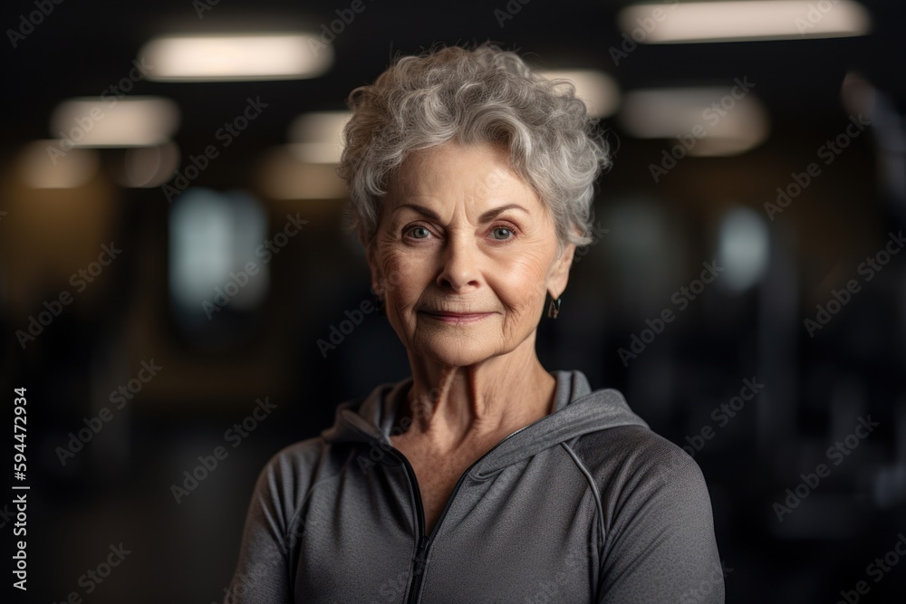 Portrait of senior woman in sportswear looking at camera in gym