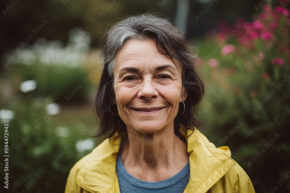 Portrait of smiling senior woman standing in garden, looking at camera Portrait of smiling senior woman standing in garden, looking at camera
