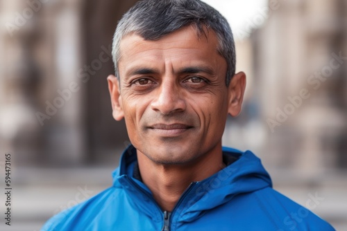 Portrait of a handsome Indian man in a blue jacket on the street © Robert MEYNER