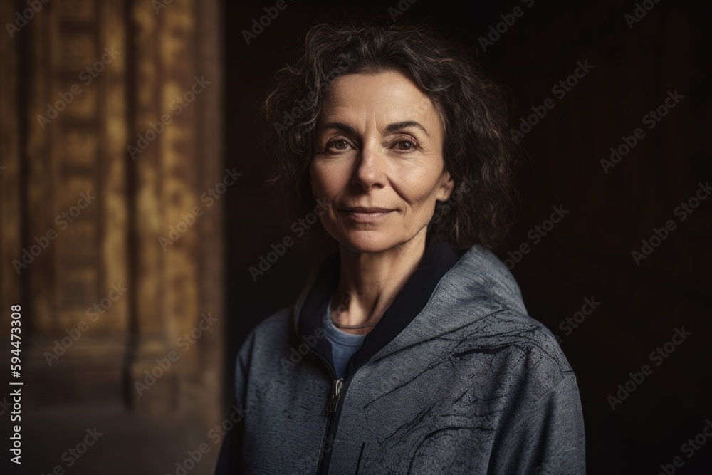 Portrait of a beautiful middle-aged woman in a dark room. Portrait of a beautiful middle-aged woman in a dark room.