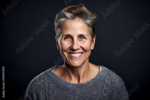 Portrait of a beautiful senior woman on a black background, smiling